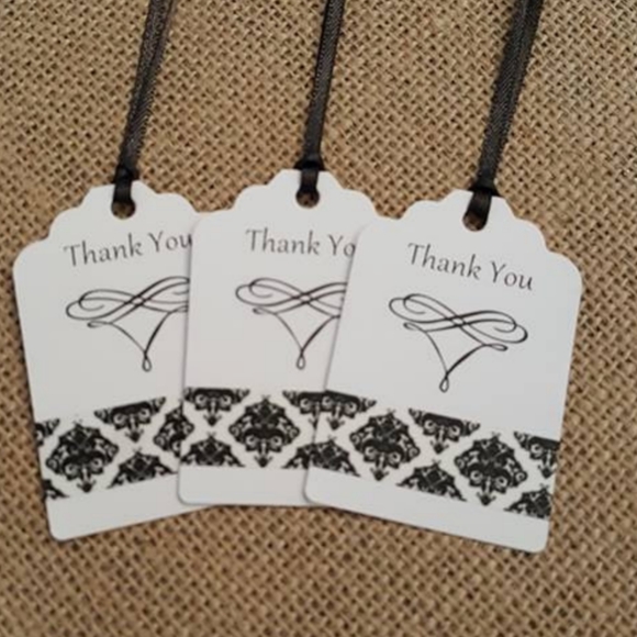 Party Supplies | 12 Damask Black And White Thank You Tags | Poshmark